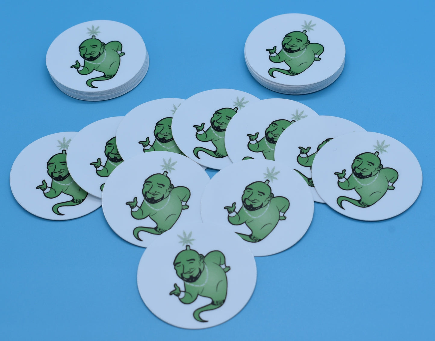 Weed Genie - Circle stickers Size: 2″ × 2″ (TheJordansCompany)