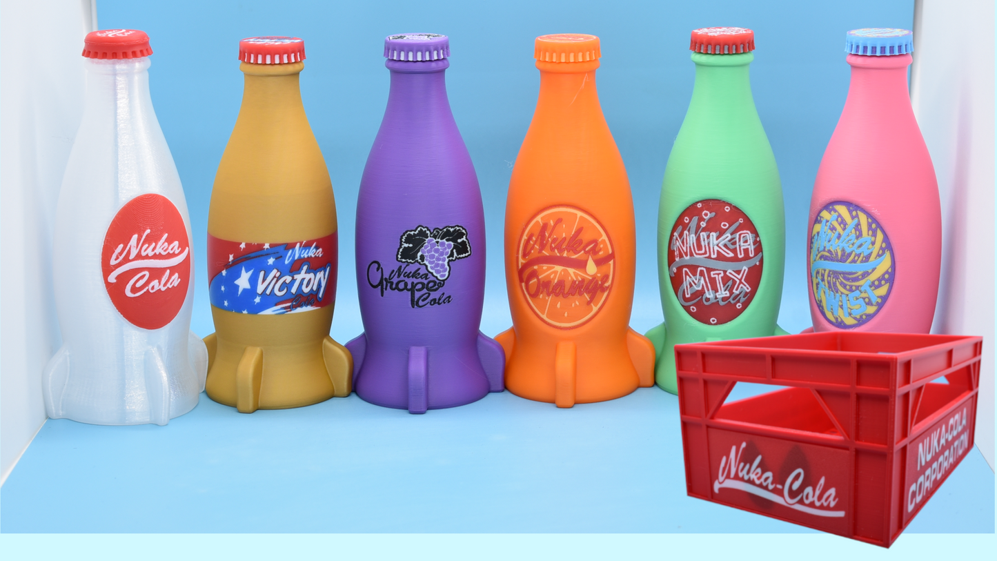 Nuka Cosplay Cola Bottles and Crate - Cosplay Prop (3D - printed) FULL SET