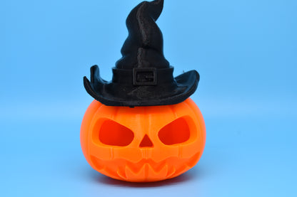 Jack O Lantern with a Witch's Hat - Desk Decoration (3D Printed PLA)